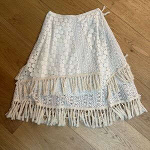 See By Chloe Cream Lace Fringe A-Line Skirt
